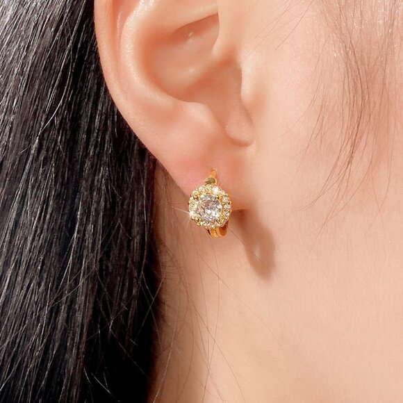 Luxury Diamond CZ Hoop Earring for Women 925 Gold Plated, HA4513 - Picture 4 of 4